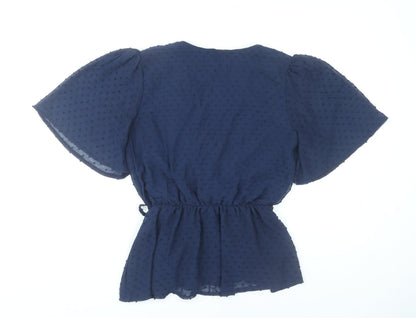 Quiz Women’s Blue Wrap Blouse UK 10 Flared Sleeve Chiffon