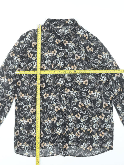 Miss Selfridge Women’s Black Floral Chiffon Blouse UK 10 Long Sleeve