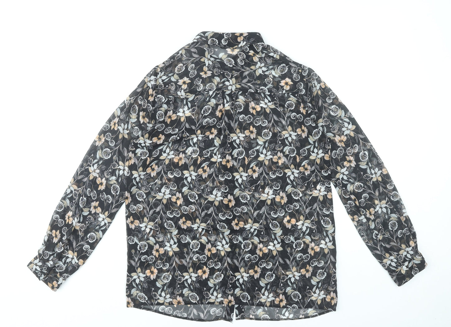 Miss Selfridge Women’s Black Floral Chiffon Blouse UK 10 Long Sleeve