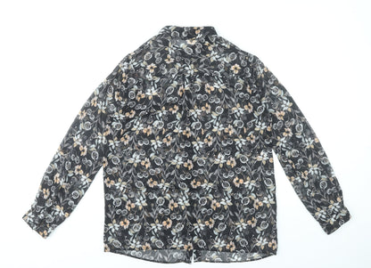 Miss Selfridge Women’s Black Floral Chiffon Blouse UK 10 Long Sleeve