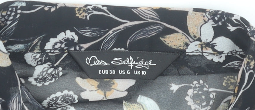 Miss Selfridge Women’s Black Floral Chiffon Blouse UK 10 Long Sleeve