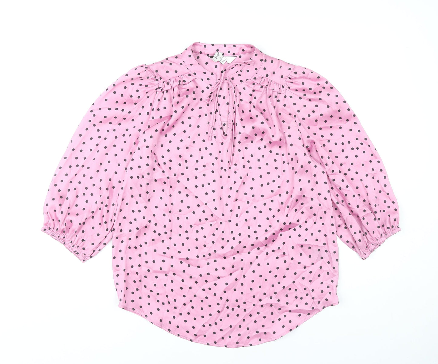 Marks and Spencer Womens Pink Polka Dot Blouse Size 10 Tunic Style
