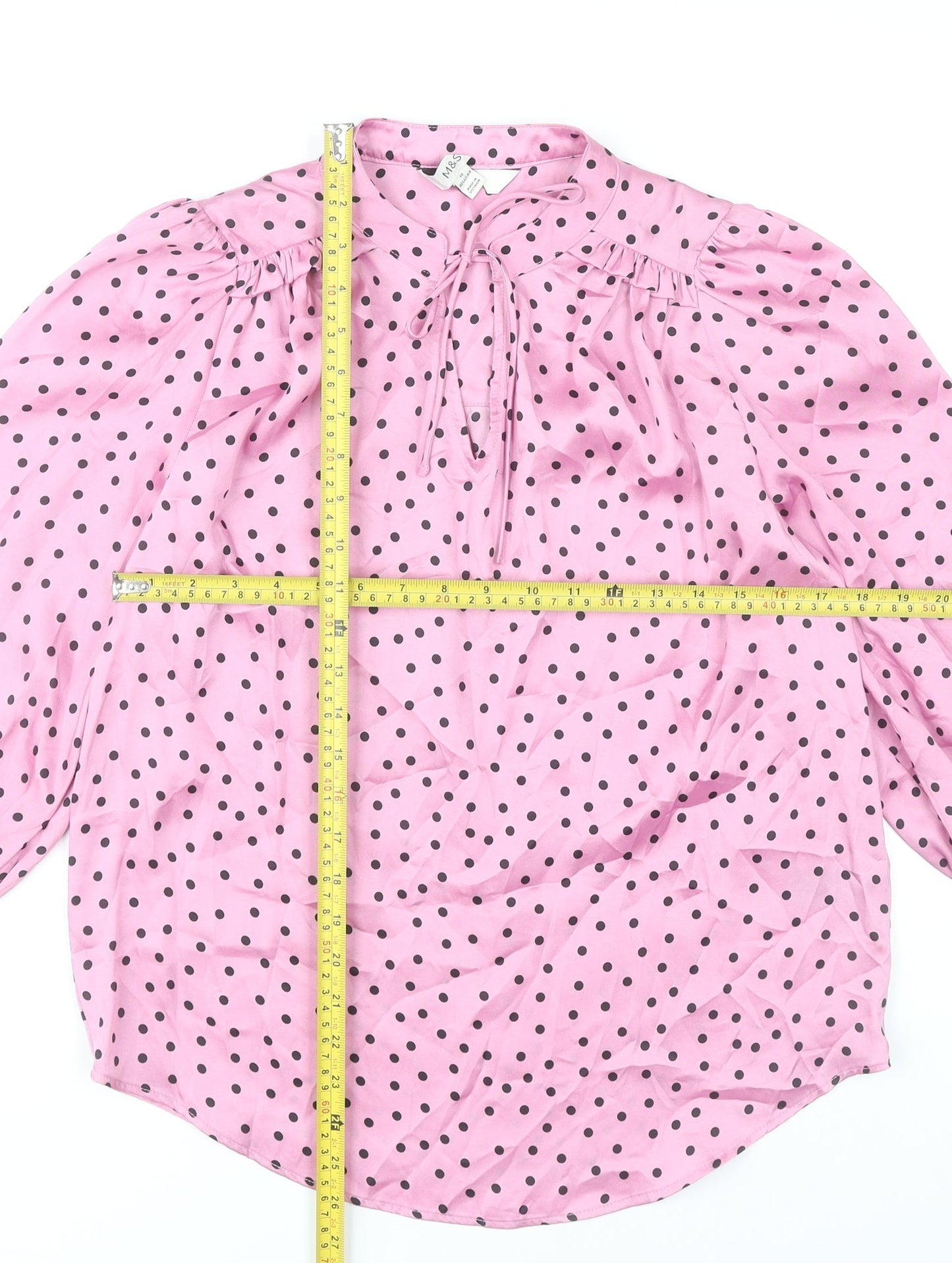 Marks and Spencer Womens Pink Polka Dot Blouse Size 10 Tunic Style