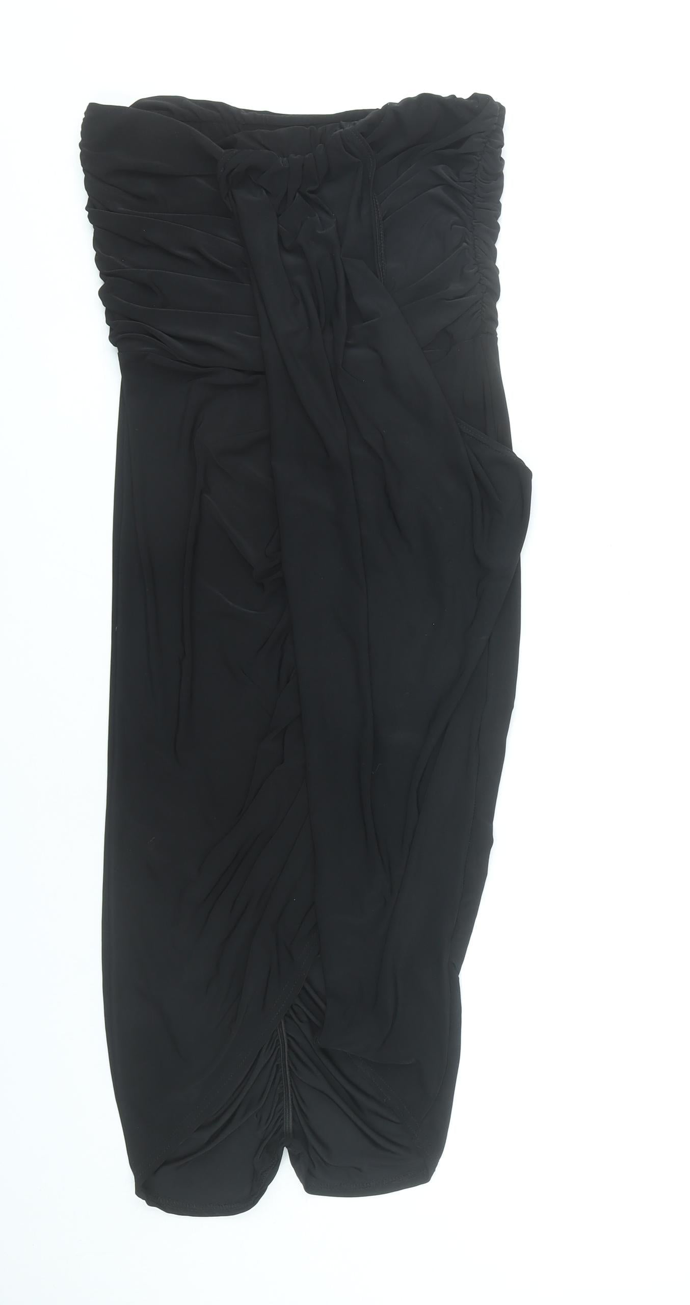 Boohoo Women’s Black Size 12 Wrap Ruched Knee Length Skirt