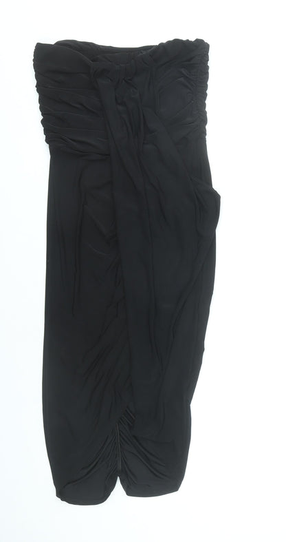 Boohoo Women’s Black Size 12 Wrap Ruched Knee Length Skirt