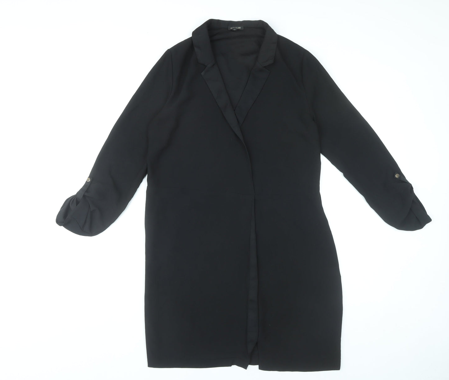 River Island Women Black Size 10 Shift Collared Knee Length Dress