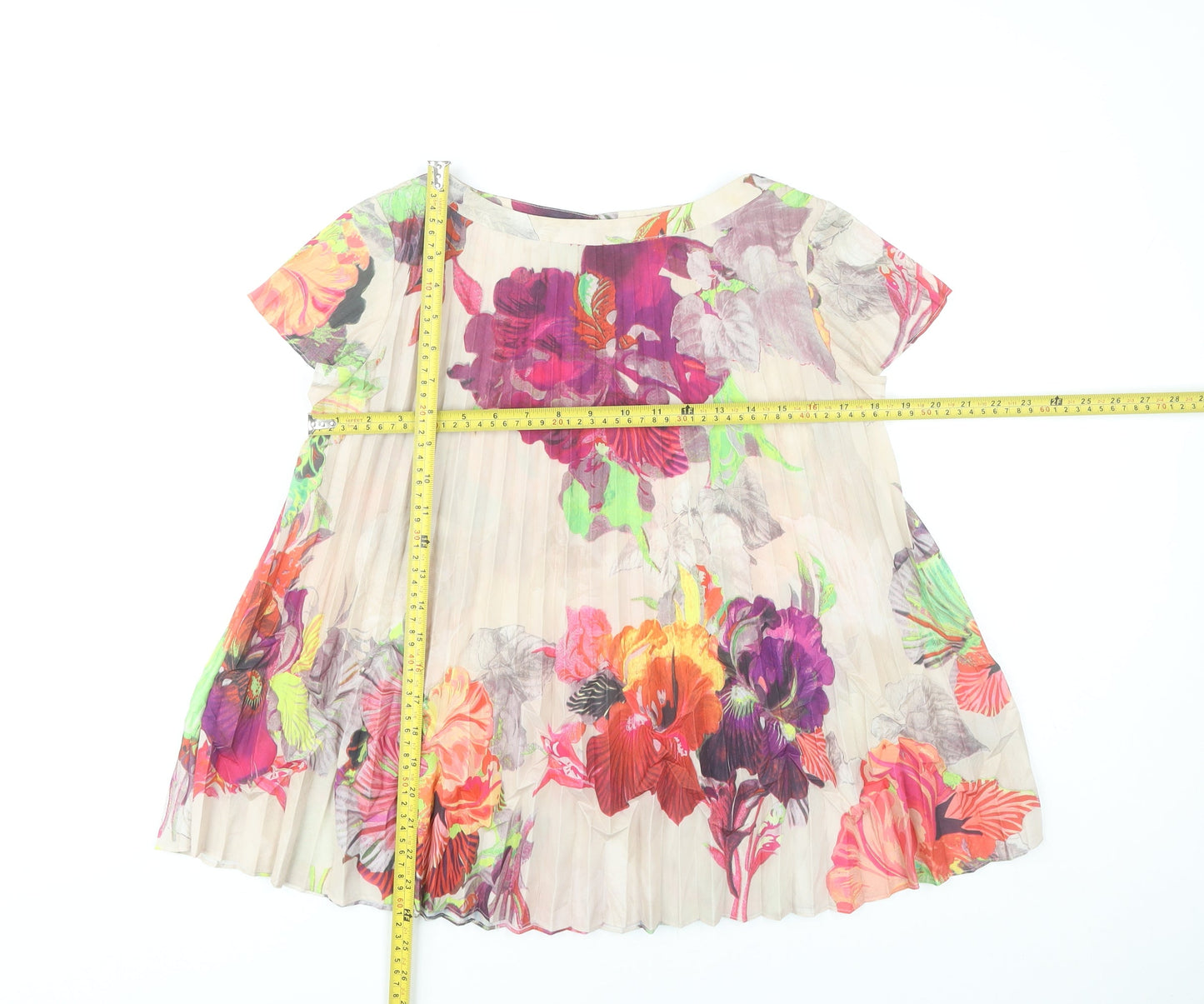 Ted Baker Women’s Multicoloured Floral Pleated Tunic Blouse Size 8