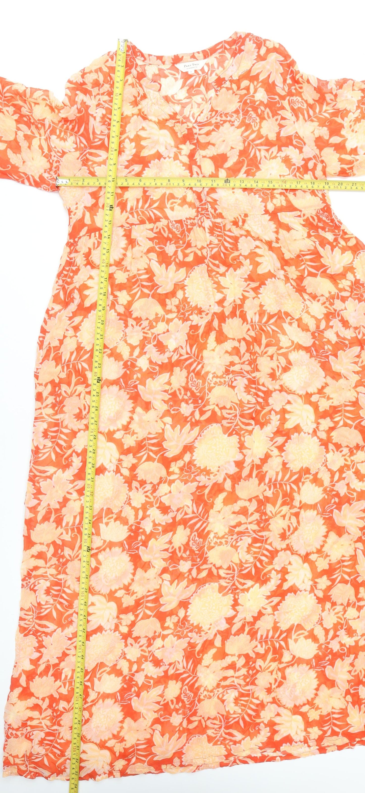 Part Two Women’s Orange Floral Viscose Midi Shift Dress Size 10