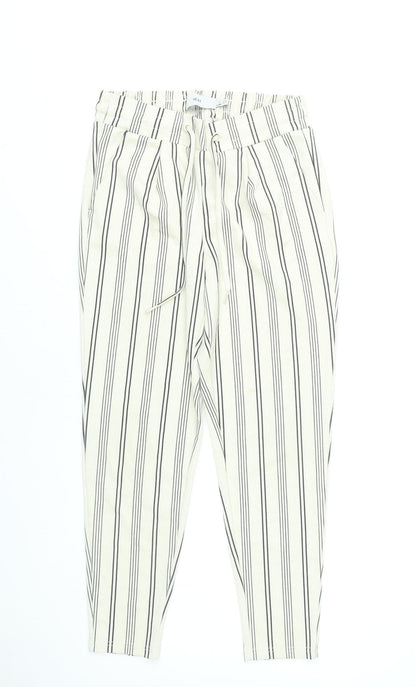 ICHI Women’s White Striped Chino Trousers XS Elastic Waist