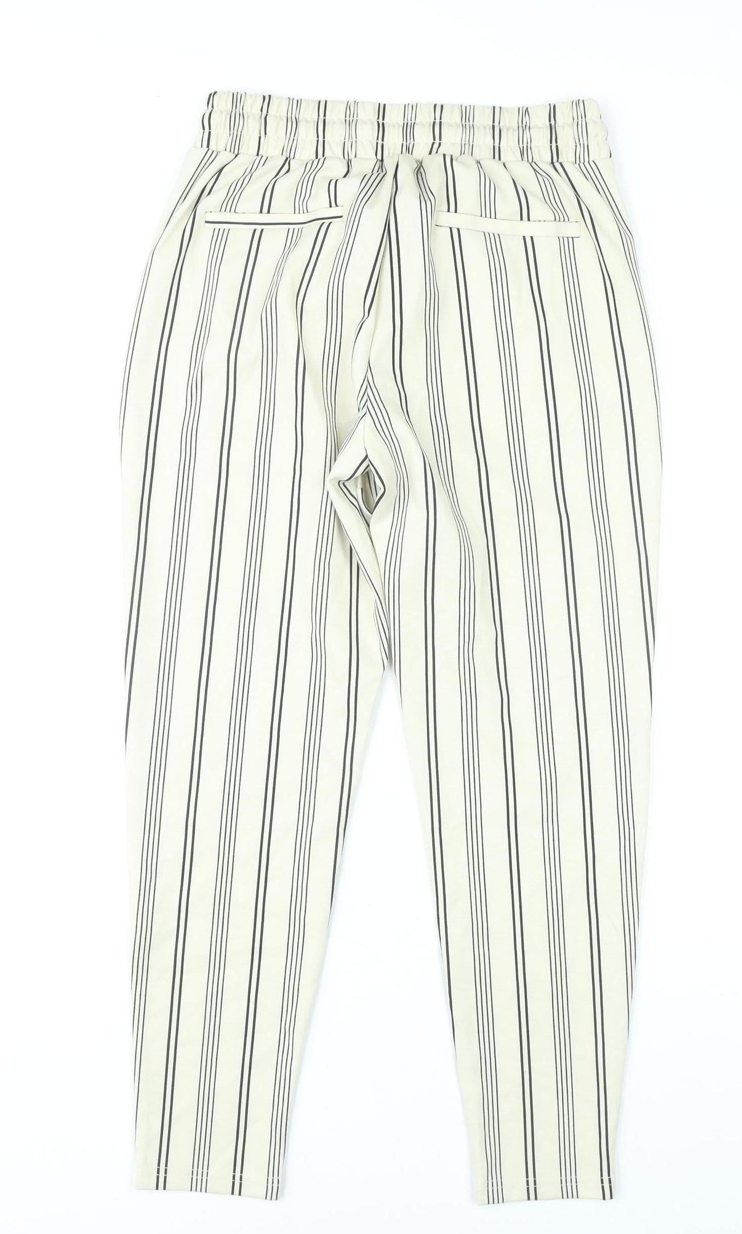 ICHI Women’s White Striped Chino Trousers XS Elastic Waist
