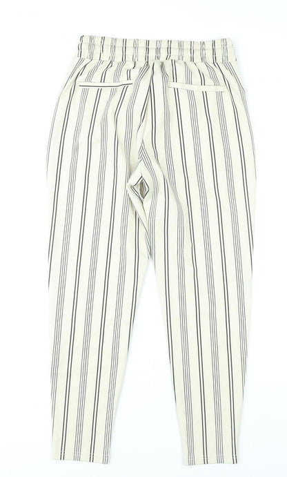 ICHI Women’s White Striped Chino Trousers XS Elastic Waist