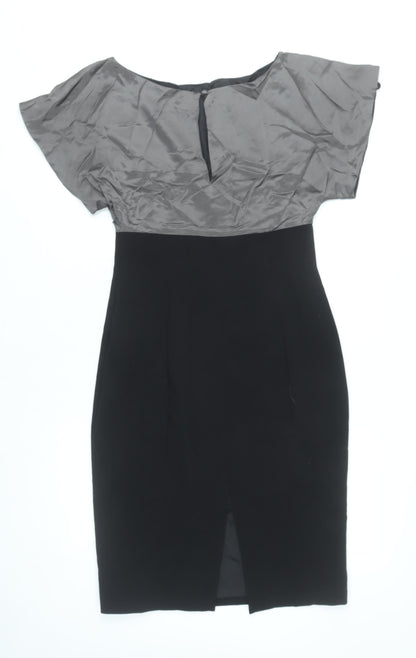 Coast Women’s Grey Black Sheath Dress Size 8 Silk Blend Formal