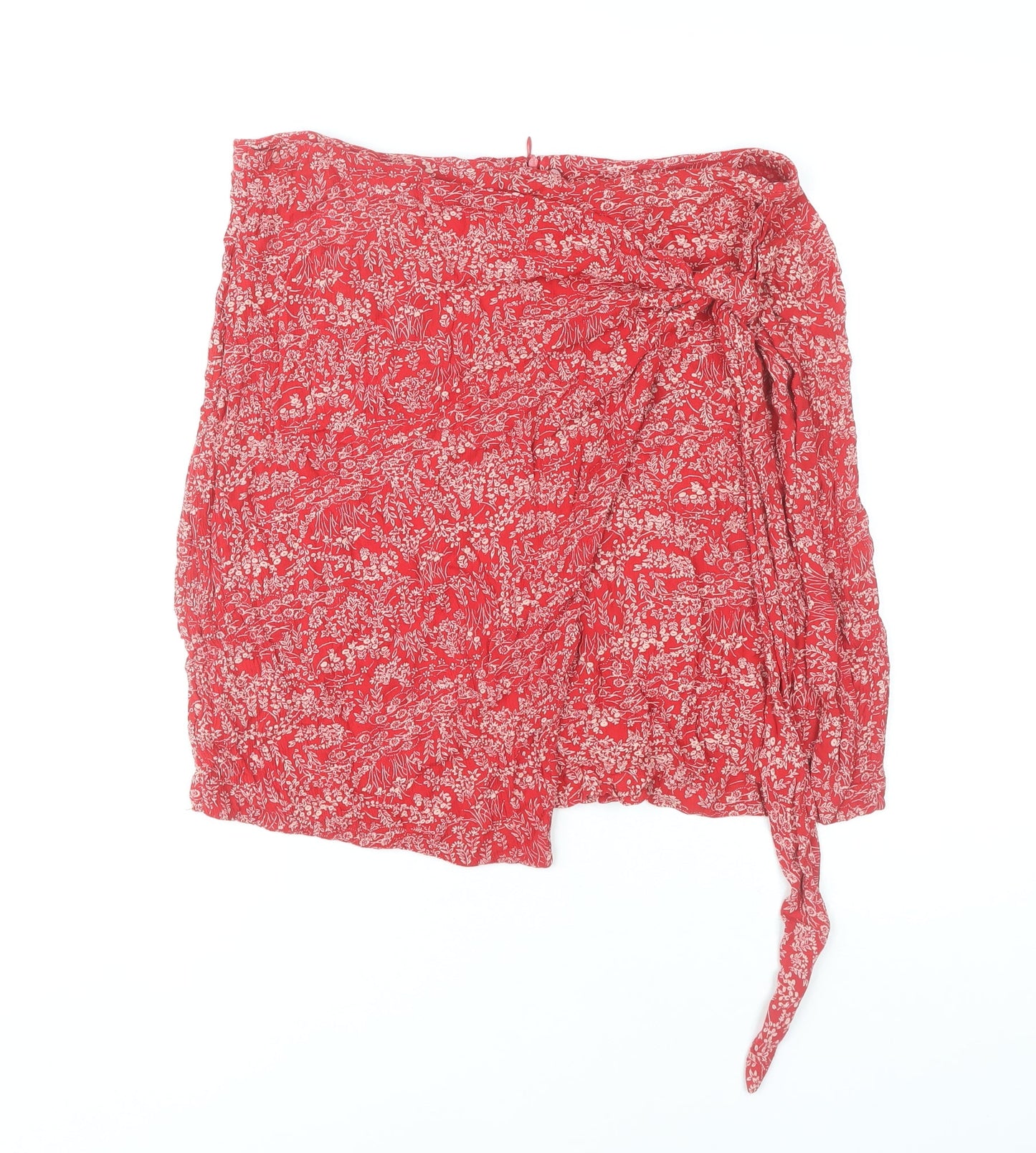 Fat Face Womens Red Floral Wrap Skirt Size 10 Viscose Summer Short