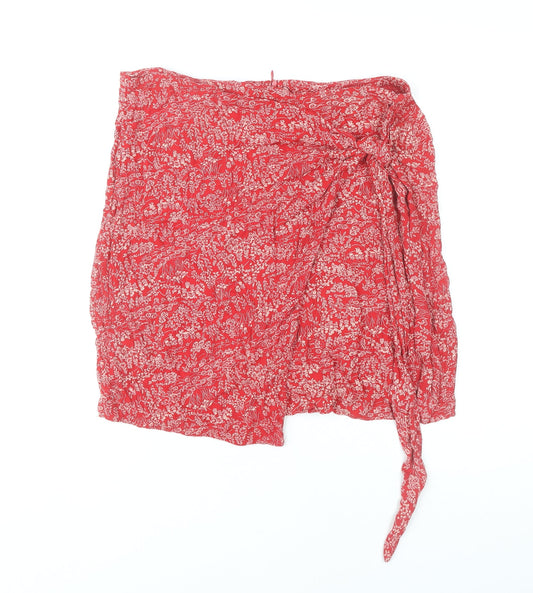 Fat Face Womens Red Floral Wrap Skirt Size 10 Viscose Summer Short