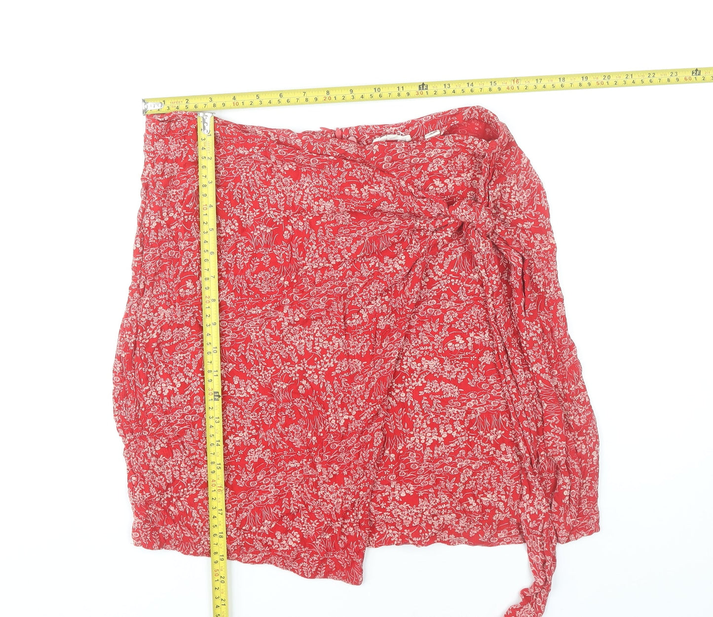 Fat Face Womens Red Floral Wrap Skirt Size 10 Viscose Summer Short