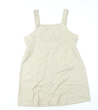 Sag Harbor Women Beige L Pinafore Dress Cotton Button Tie