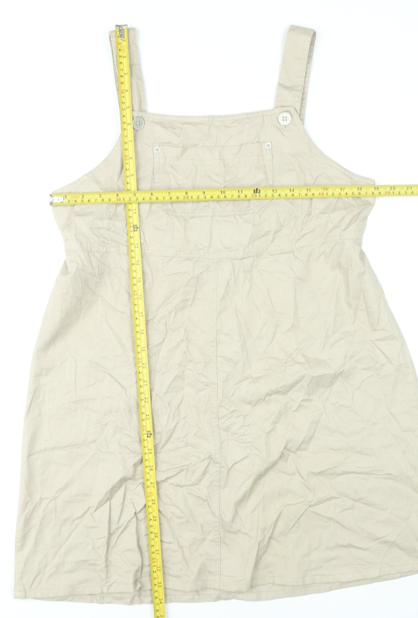 Sag Harbor Women Beige L Pinafore Dress Cotton Button Tie