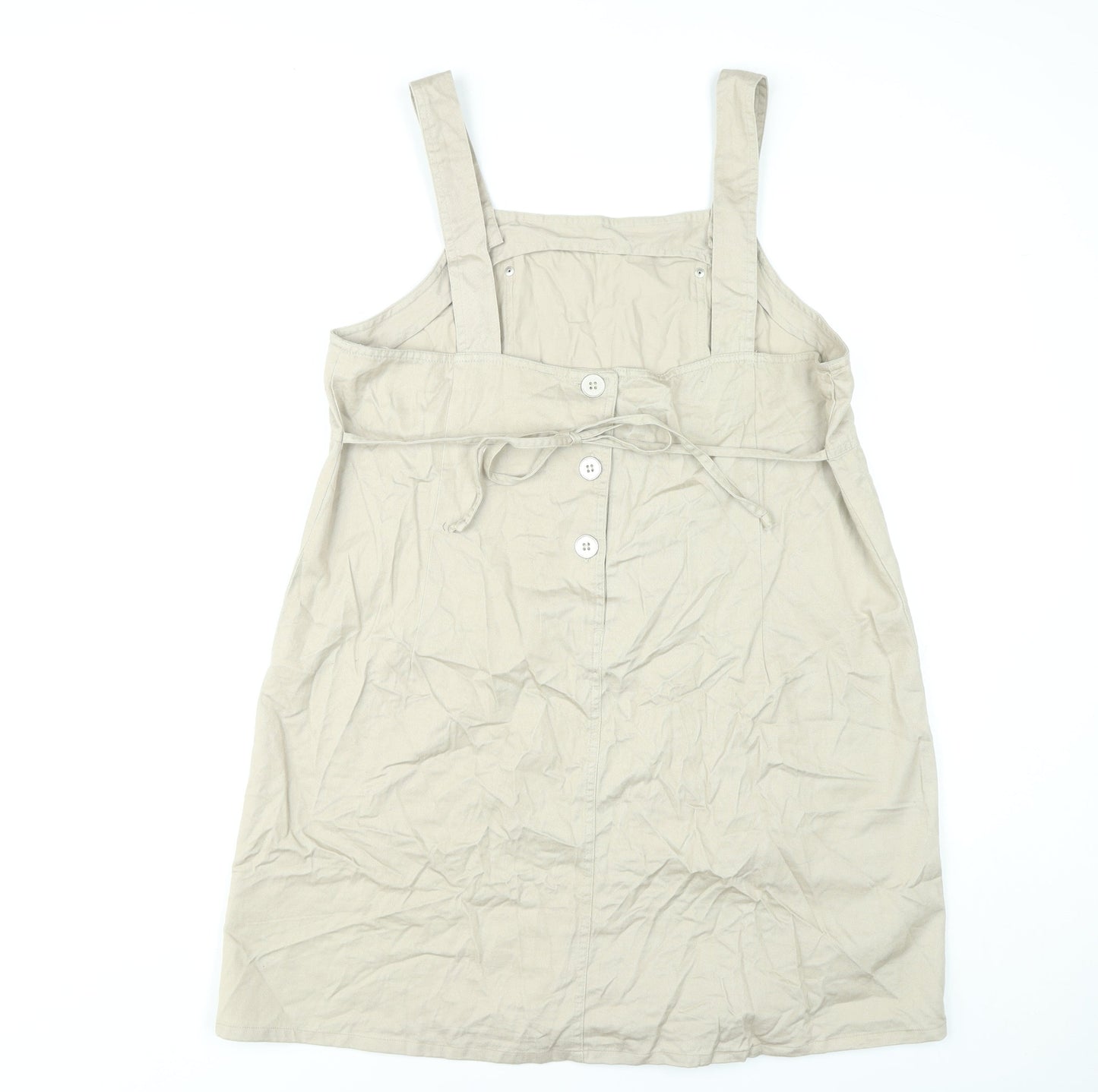 Sag Harbor Women Beige L Pinafore Dress Cotton Button Tie