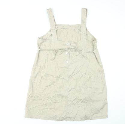 Sag Harbor Women Beige L Pinafore Dress Cotton Button Tie