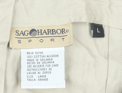 Sag Harbor Women Beige L Pinafore Dress Cotton Button Tie