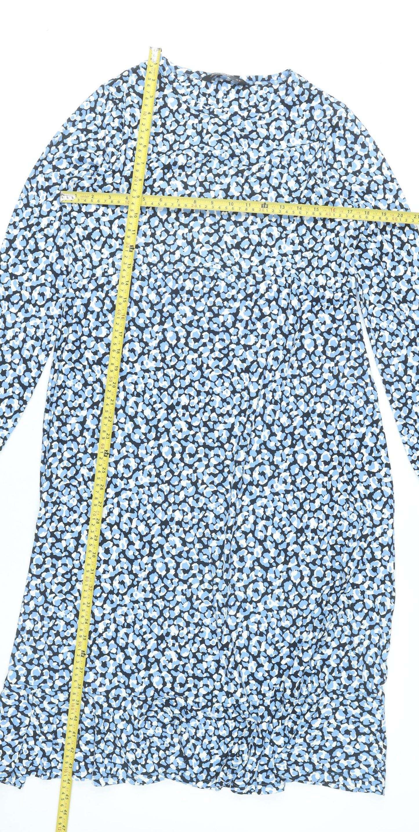 F&F Women’s Blue Animal Print Midi Shift Dress UK 12