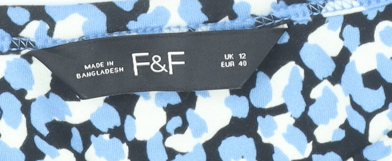 F&F Women’s Blue Animal Print Midi Shift Dress UK 12