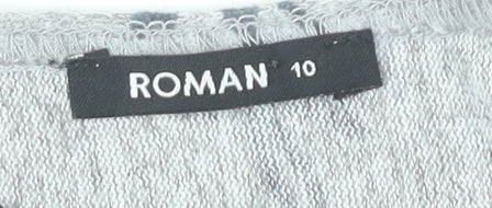 Roman Women’s Grey Blue Floral Shift Dress Size 10 Scoop Neck