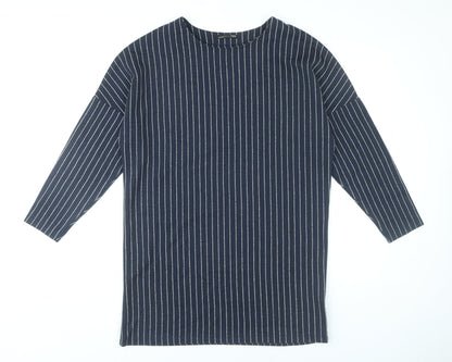 Zara Women Blue Striped Shift Dress Size M Knee Length 3/4 Sleeve