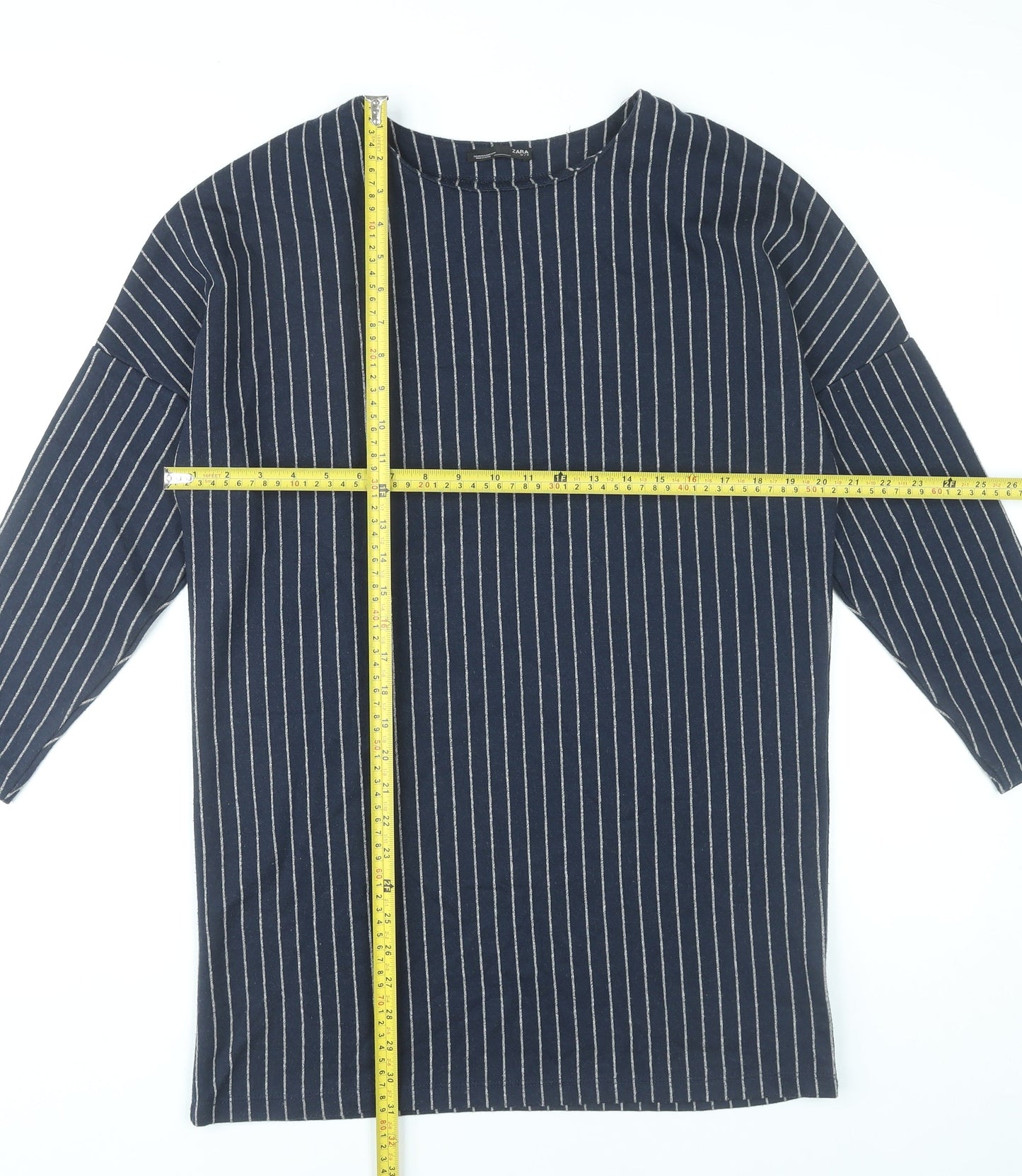 Zara Women Blue Striped Shift Dress Size M Knee Length 3/4 Sleeve