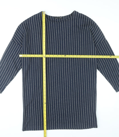 Zara Women Blue Striped Shift Dress Size M Knee Length 3/4 Sleeve