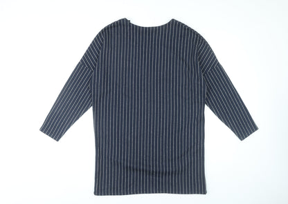Zara Women Blue Striped Shift Dress Size M Knee Length 3/4 Sleeve
