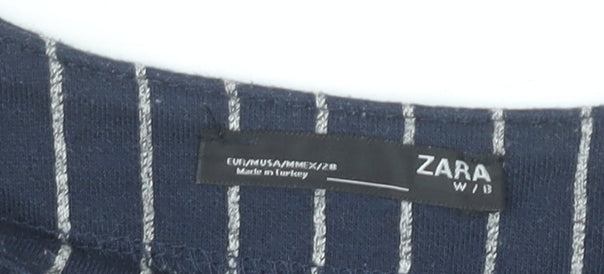 Zara Women Blue Striped Shift Dress Size M Knee Length 3/4 Sleeve