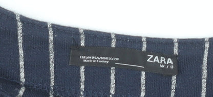 Zara Women Blue Striped Shift Dress Size M Knee Length 3/4 Sleeve