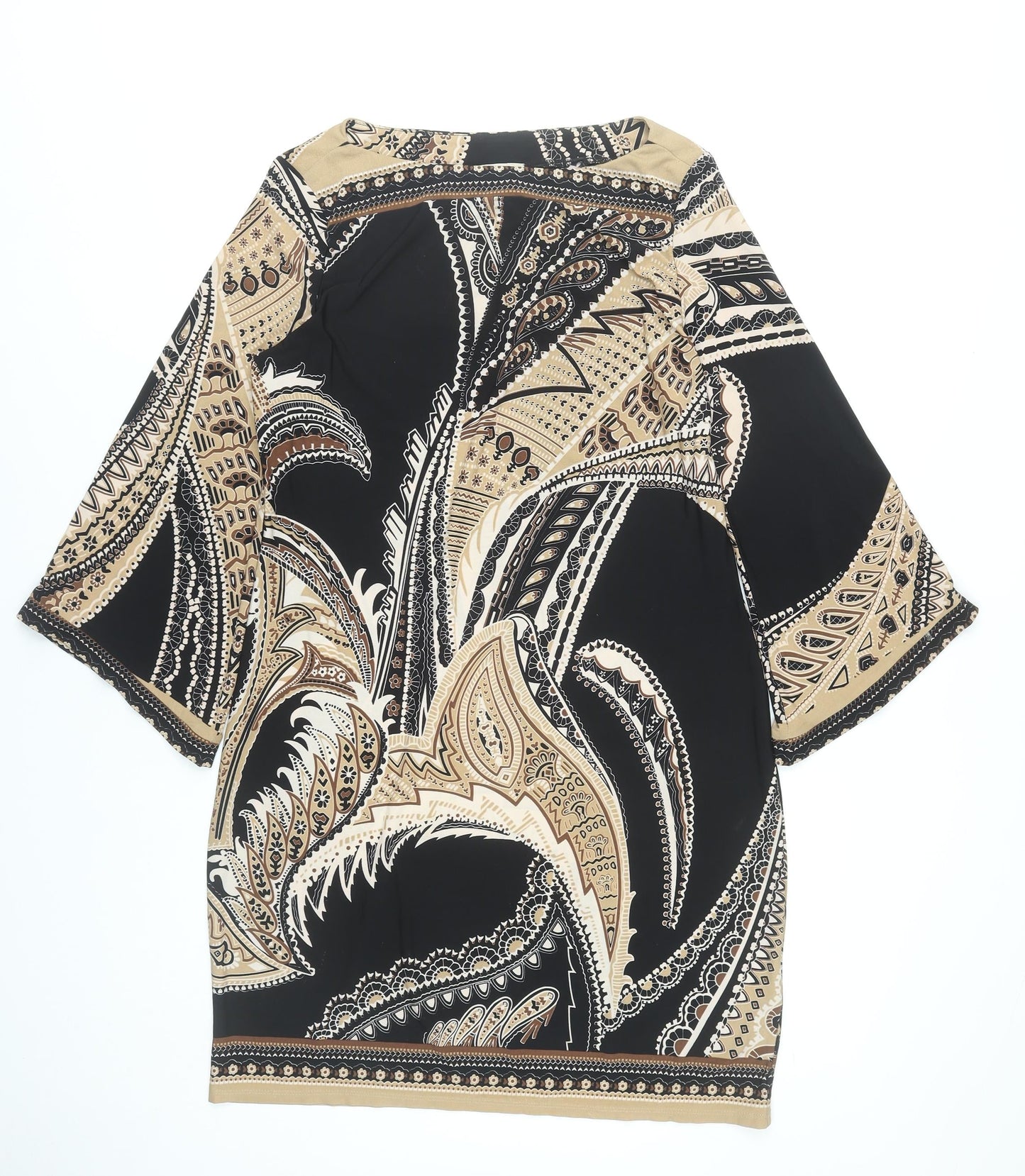 Beige by eci Women’s Black Beige Paisley Shift Dress UK 12