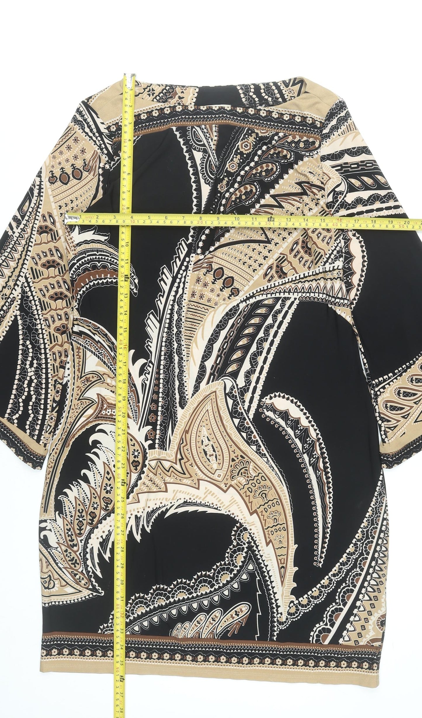 Beige by eci Women’s Black Beige Paisley Shift Dress UK 12