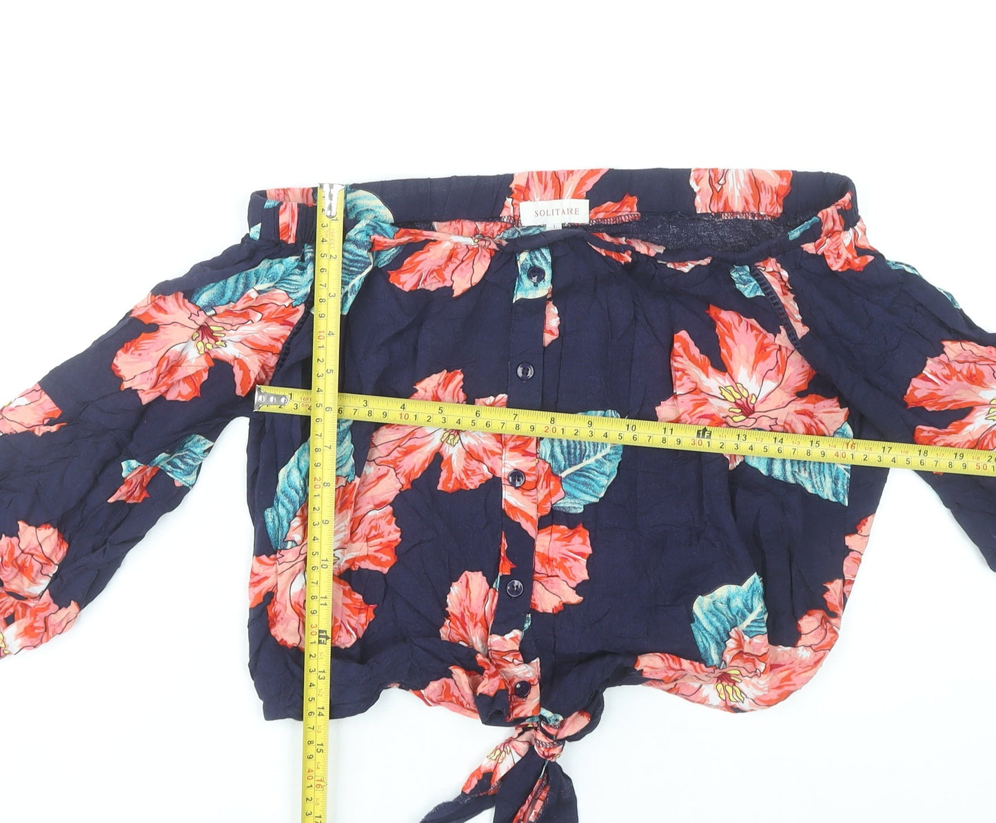 Solitaire Women’s Multicoloured Floral Rayon Blouse L Off Shoulder