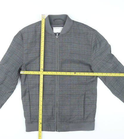 Primark Mens Grey XS Bomber Jacket Check Pattern Casual
