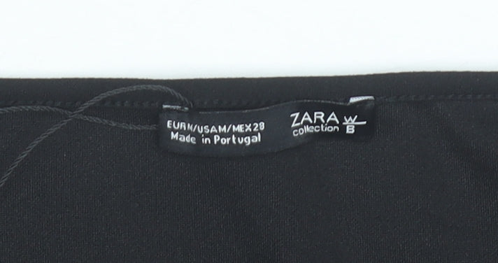Zara Women Black Size 12 Cropped Blouse with Fur Trim Sleeves
