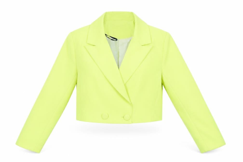 Front view of Missguided Women’s Yellow Cropped Blazer Jacket, size UK 8