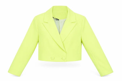 Front view of Missguided Women’s Yellow Cropped Blazer Jacket, size UK 8