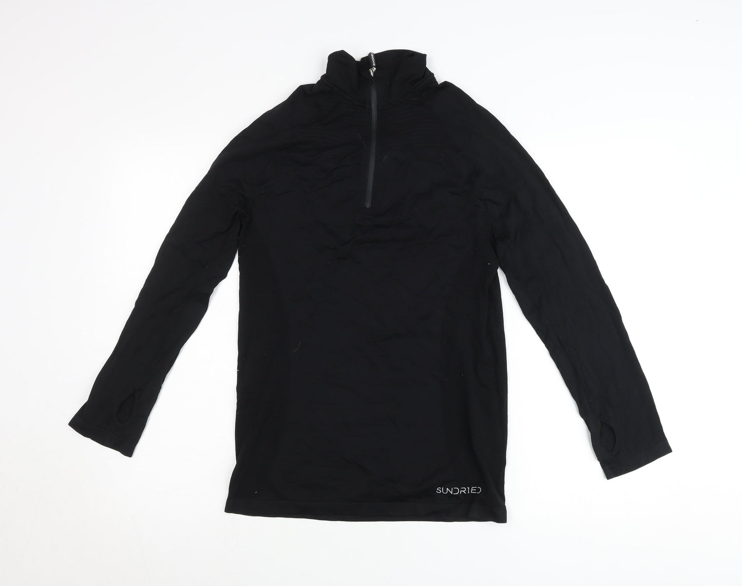 Sundried Men’s Black Pullover Jumper L Athletic Mock Neck 1/4 Zip Sports Top