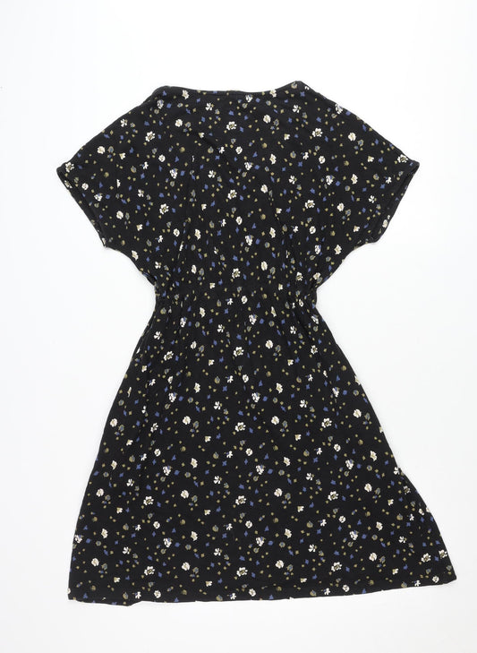 Fat Face Women’s Black Floral Fit & Flare V-Neck Dress Size 8