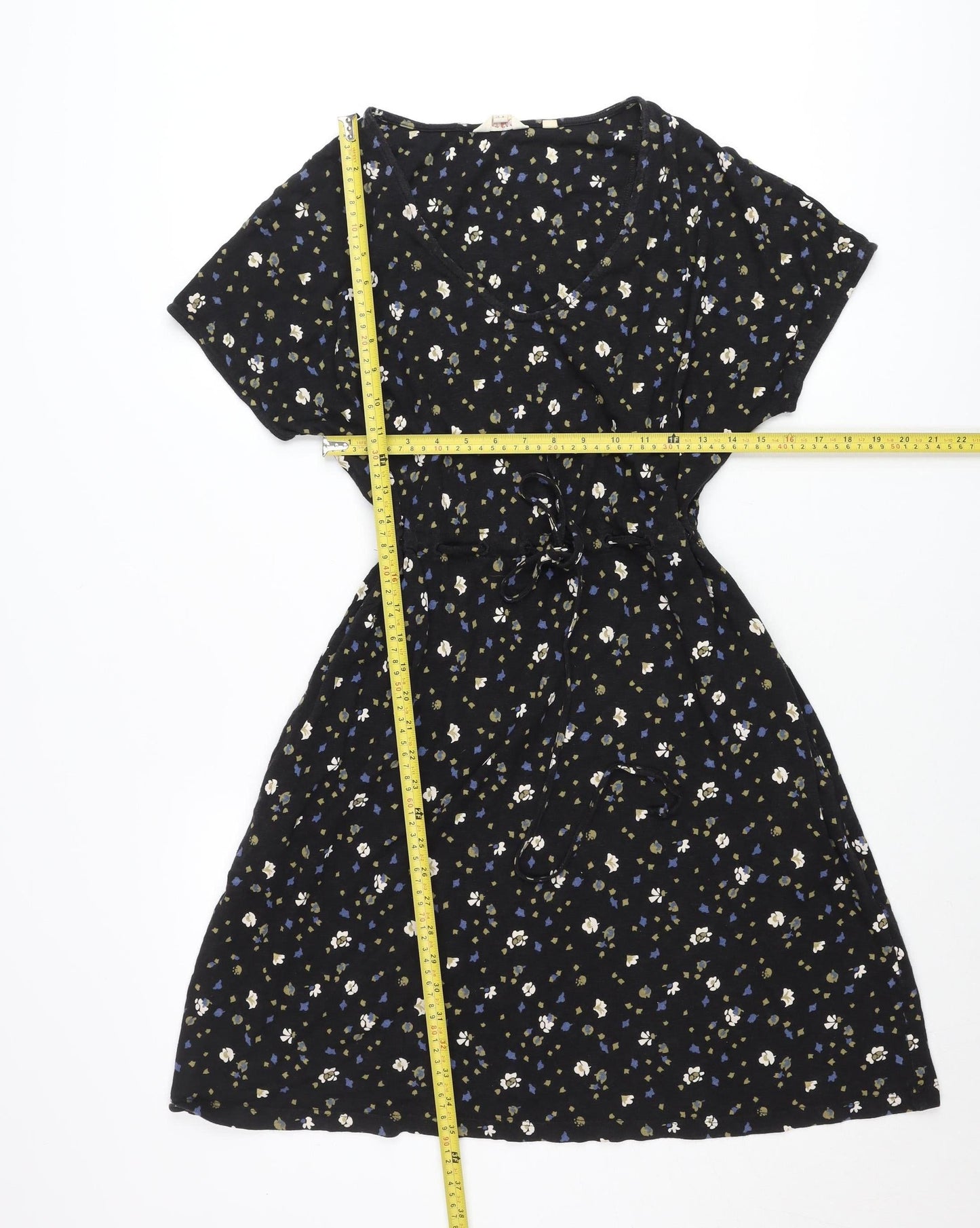 Fat Face Women’s Black Floral Fit & Flare V-Neck Dress Size 8