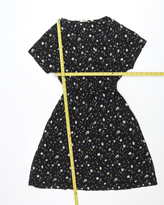 Fat Face Women’s Black Floral Fit & Flare V-Neck Dress Size 8