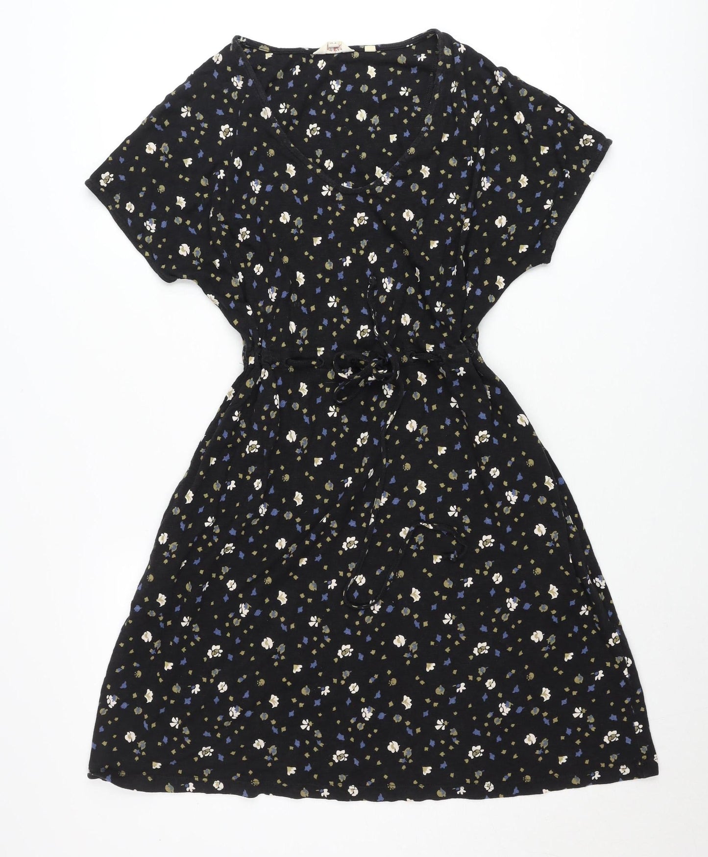 Fat Face Women’s Black Floral Fit & Flare V-Neck Dress Size 8