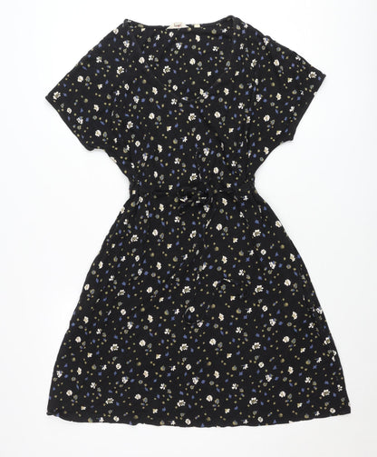 Fat Face Women’s Black Floral Fit & Flare V-Neck Dress Size 8