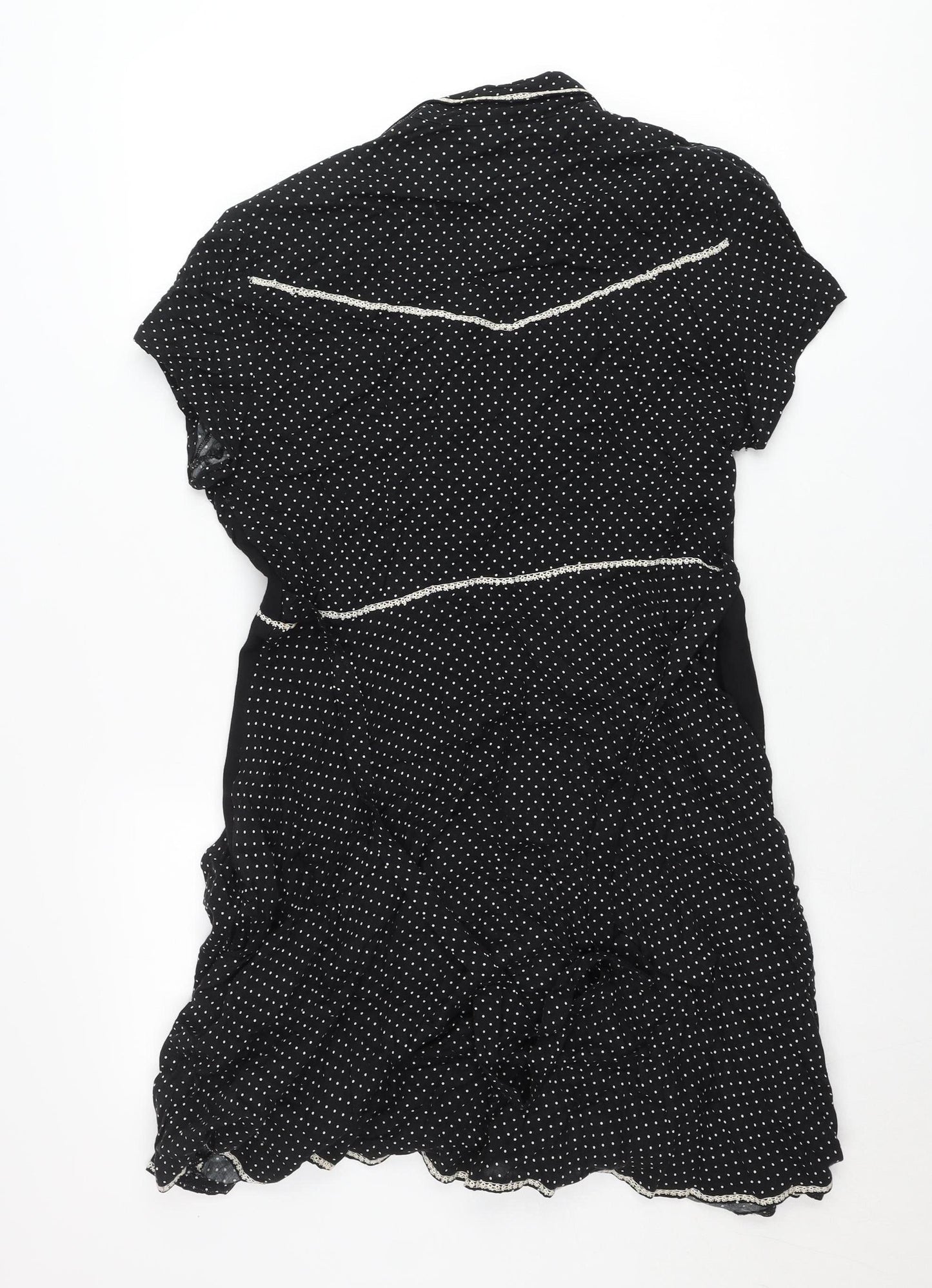 Zahra Women’s Black Polka Dot Shirt Dress Size 10 Vintage Rayon