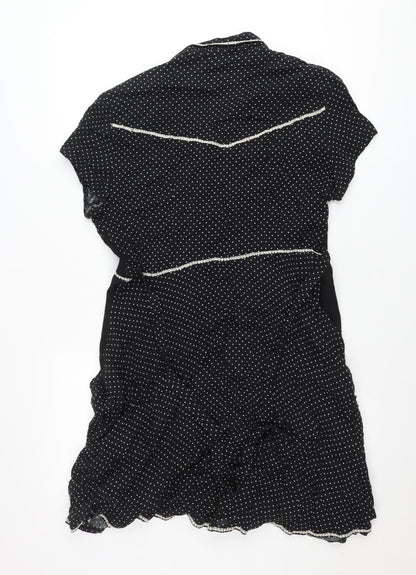 Zahra Women’s Black Polka Dot Shirt Dress Size 10 Vintage Rayon