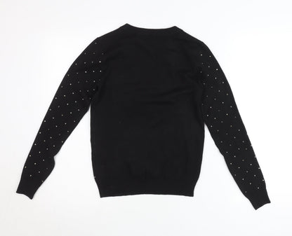 Primark Womens Black Studded Pullover Jumper 2XS Crew Neck Knit