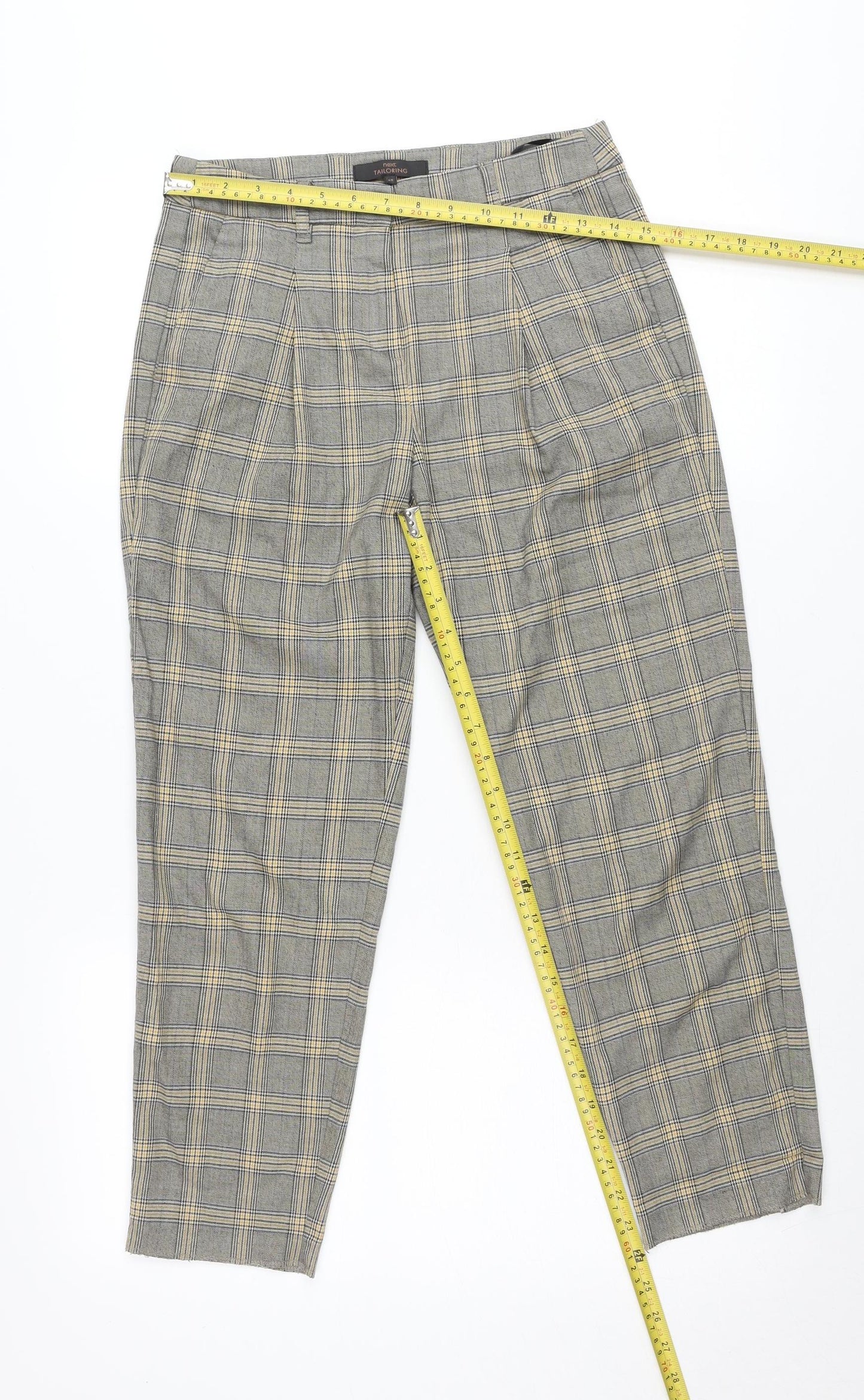 Next Women Grey Plaid Slim Fit Chino Trousers Size 6R